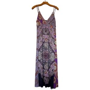 Lucky Brand  Purple Paisley Medallion Cotton Modal Maxi Sun Dress Beachy Boho